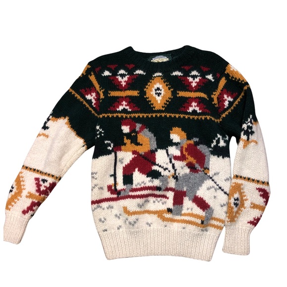 Vintage Sweaters - Vintage handknit 100% wool ski sweater by Beaver Canoe